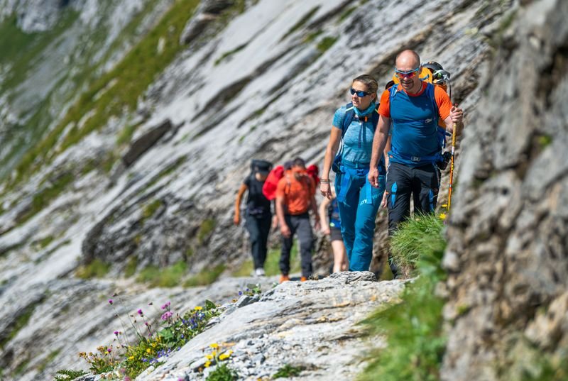 Group of hikers ascending