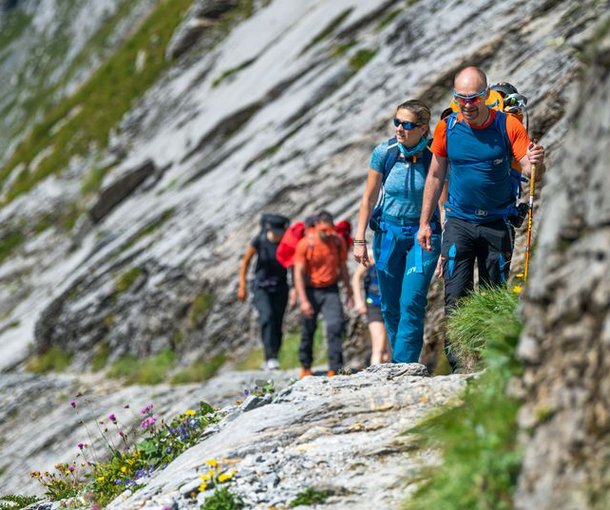 Group of hikers ascending