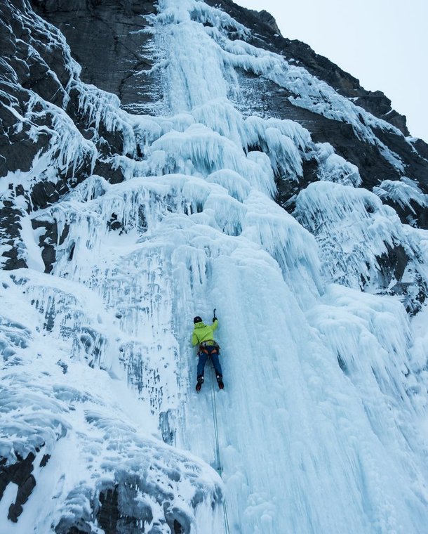 Person ice climbing