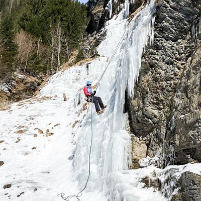 Person ice climbing