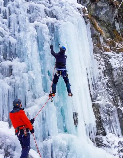 Person ice climbing