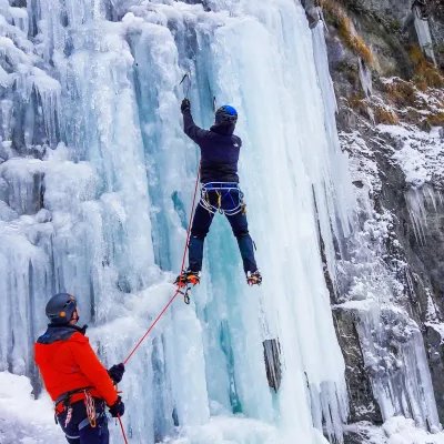Person ice climbing