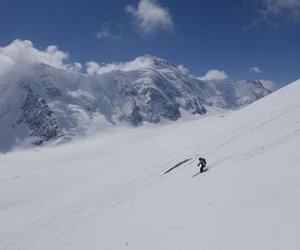 Ski tourers descending from Kranzberg.