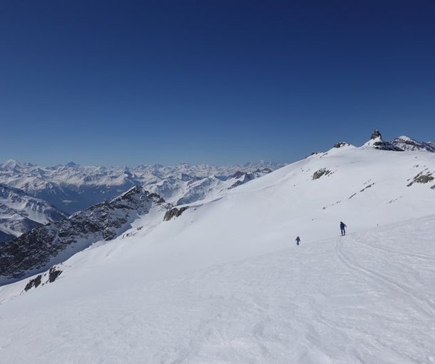 Ski tourers ascending to the Petersgrat