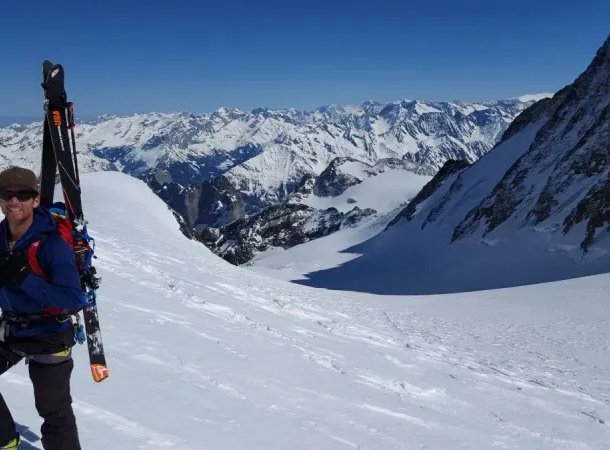 Ski tourer with skis attached